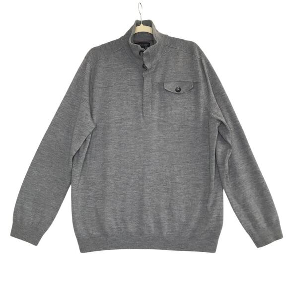 BANANA REPUBLIC Merino Wool Button Mock Sweater Men XL Gray Retro Business Y2K - Picture 1 of 10
